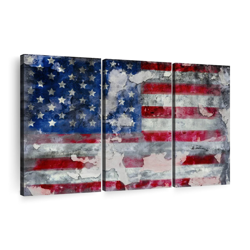 " Old American Flag " 3 - Pieces, 33" H x 20" W