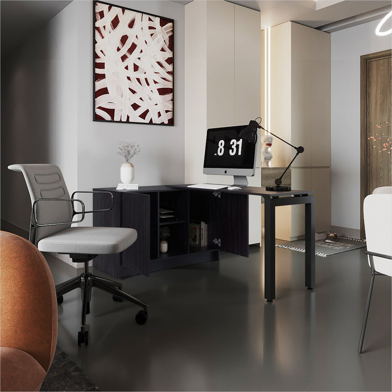 Computer Desk in Sleek Black with Particle Board Construction and Foldable Design