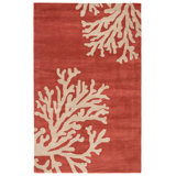 Coastal Seaside Wool Floral Area Rug in Orange