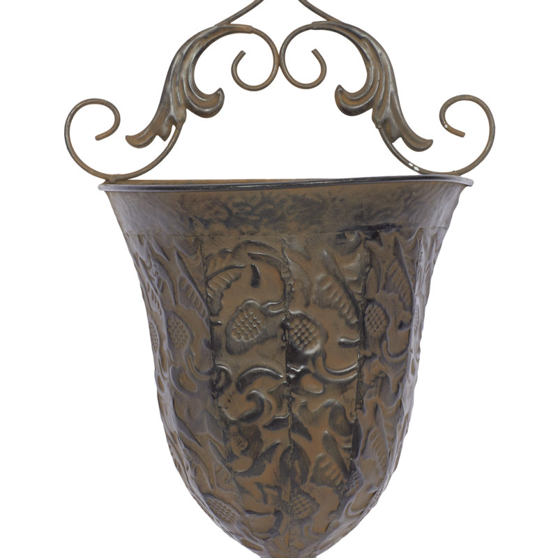 Antique Copper Scrollwork Iron Wall Planters Set of 2