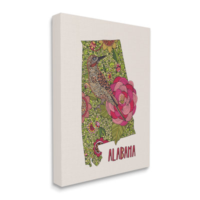 «Intricate Alabama Camellia Flower Bird détaillée» par Valentina Harper - cadre flottant, impression sur toile