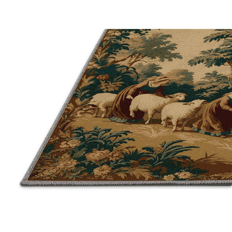 Tapis brun français lavable à la machine, Rond 5 pi