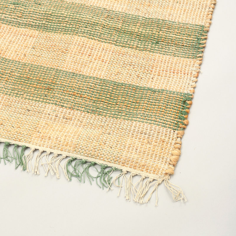 Tapis vert en jute et en coton tissé à la main Artisan - 6 pi x 9 pi, Rectangle 6 pi x 9 pi