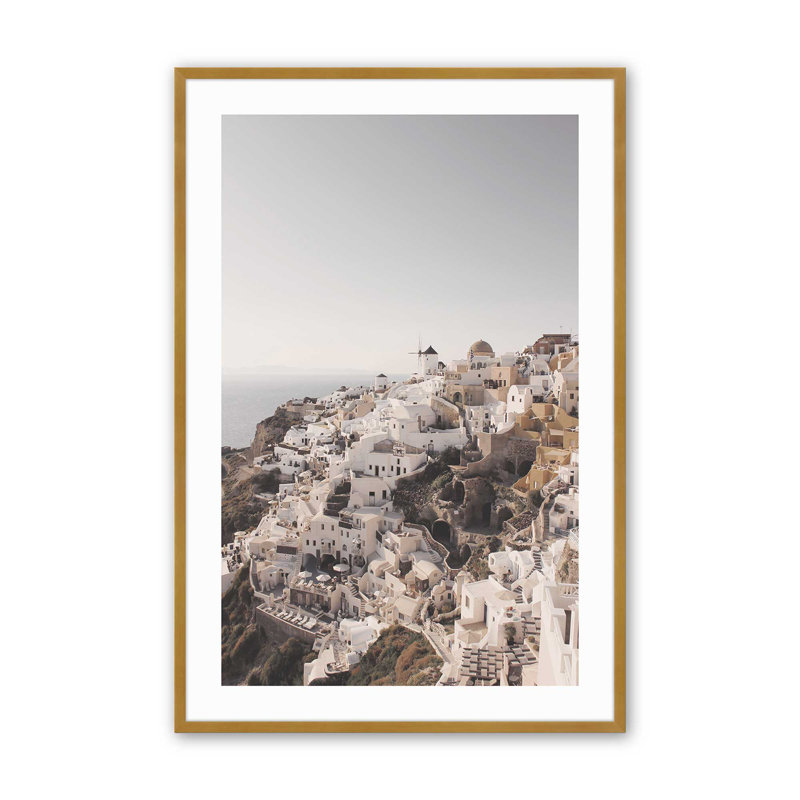 Imprimé serein de Santorini, Cadre doré poli, H 25,25 po x l 19,25 po x P 1,25 po