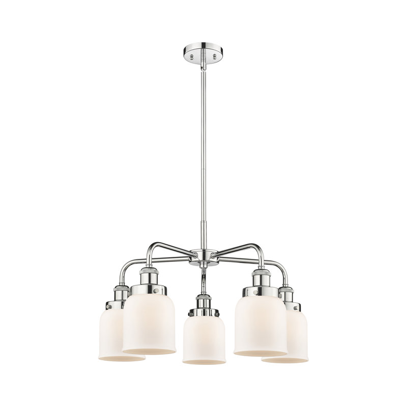 Lustre en verre à 5 lumières Bell, Tourbillon déco transparent, Chrome poli