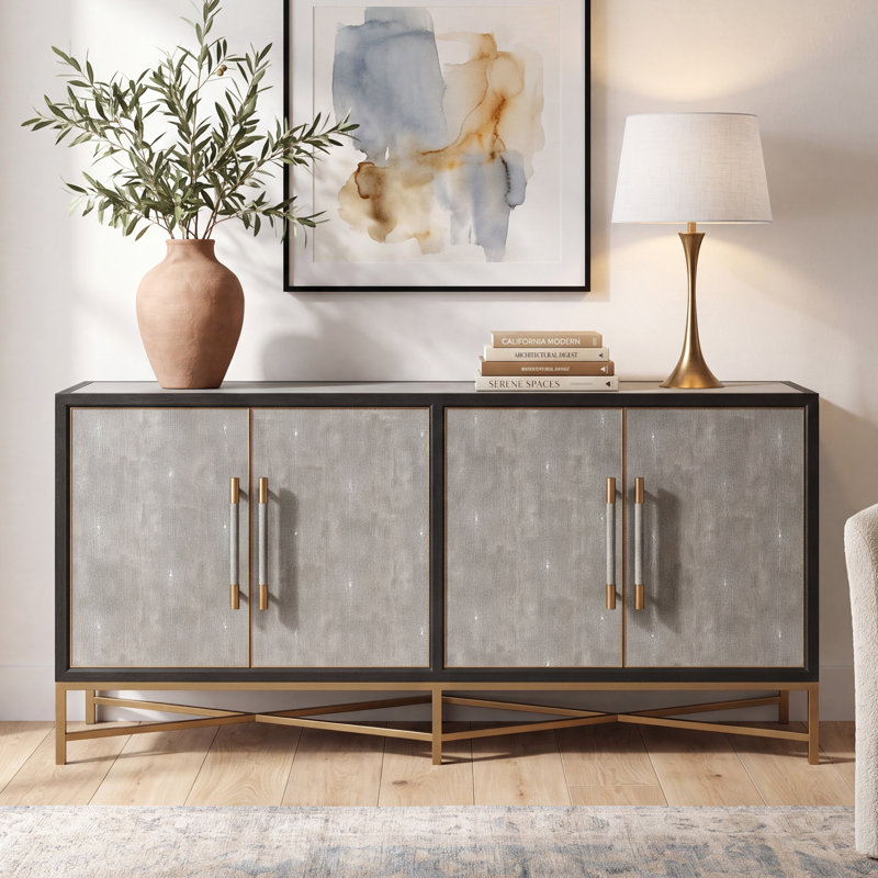 Meera 76" Wide Wood Sideboard, Gray