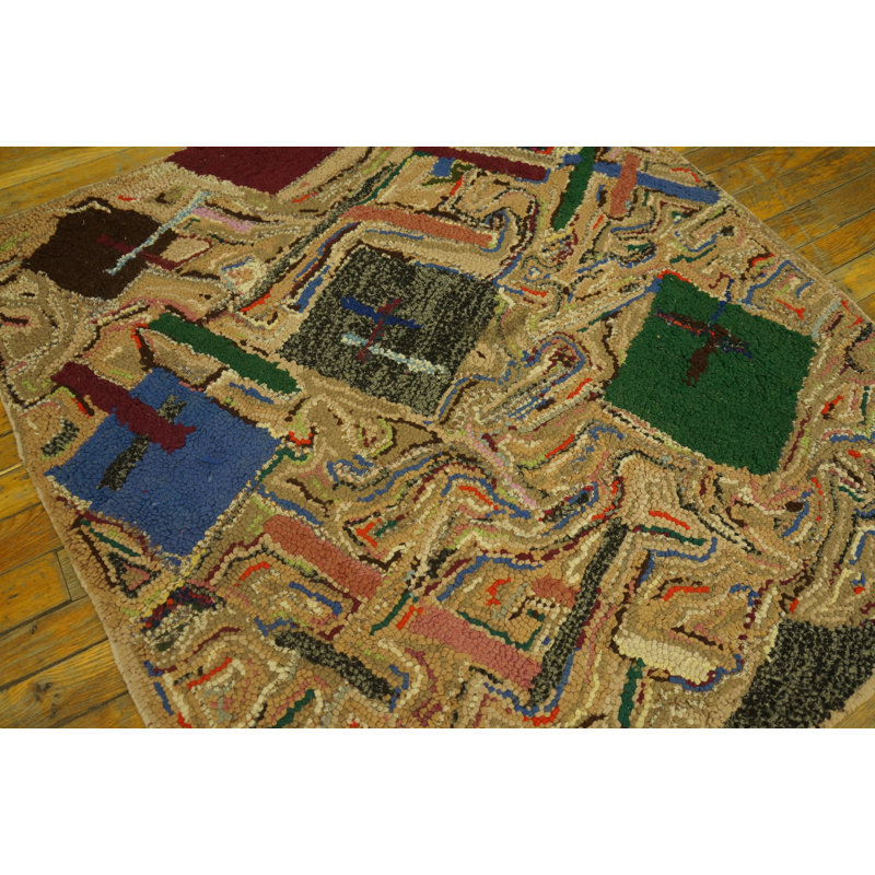 Antique American Hooked Rug American Multicolor 1930s