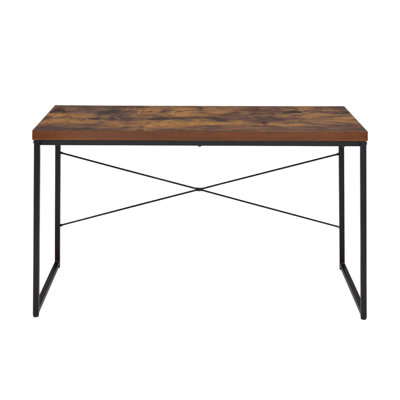 Rectangular Top Writing Desk With Metal Legs, Weathered Oak And Black