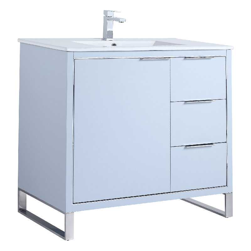 36" Single Bathroom Vanity Set, Chrome, Pastel Blue