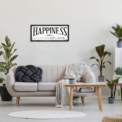 Happiness is Kitchen Full of Family Rustic Sentiments Oversized Black Framed Giclee Texturized Art by Daphne Polselli