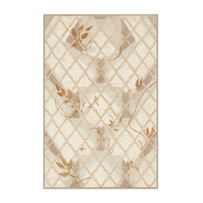 Machine Washable Bensonhurst Garden Trellis Rug in Beige – Beige Binding