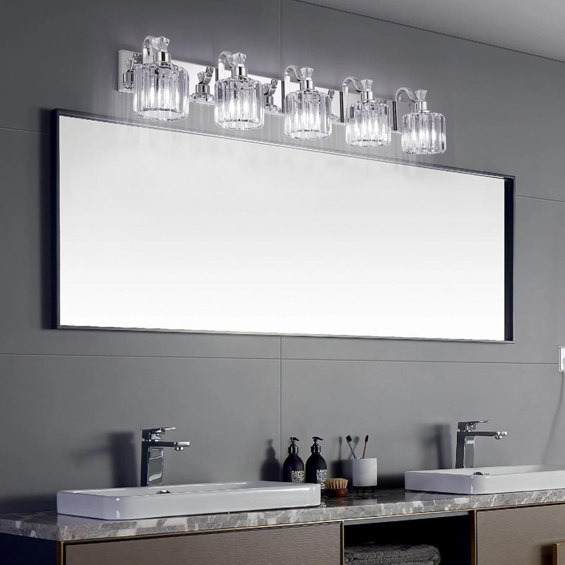 Luminaire de salle de bain moderne en cristal à DEL chromé au-dessus d'un miroir - luminaires muraux 3/4/5/6 lumières