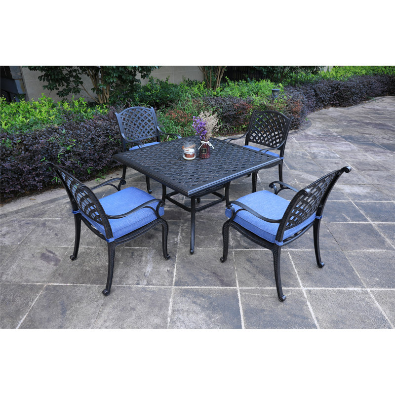 Ensemble de salle à manger en aluminium avec coussins 43,19 po Annecorinne, Bleu marine, Bronze foncé foncé