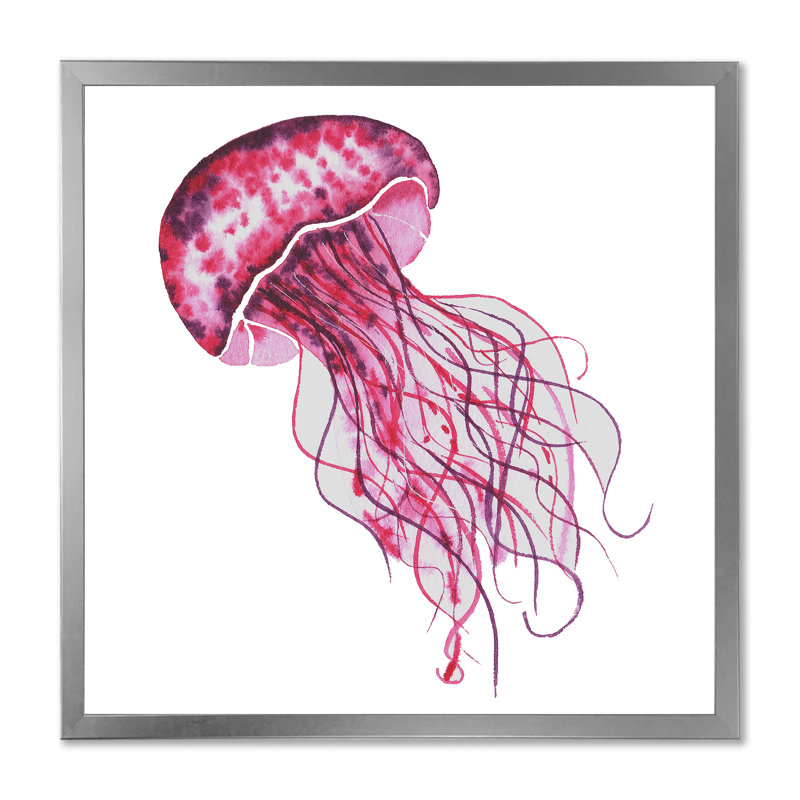 Mignonne méduse rose - sur, Impression argent sur toile encadrée, H 30 po x l 30 po x P 1 po