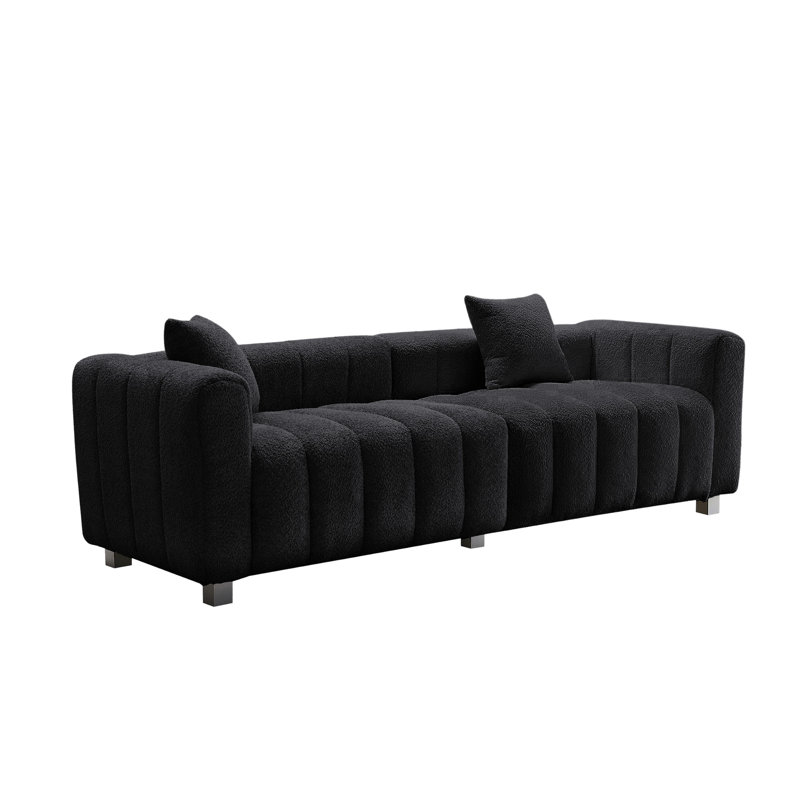 87.4'' Premium Velvet Sofa 3-Seater Loveseat, Black Velvet