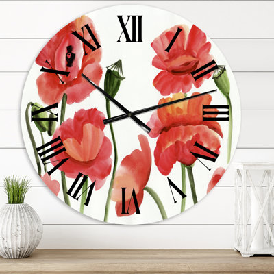 Vintage Red Poppies I - Traditional wall clock
