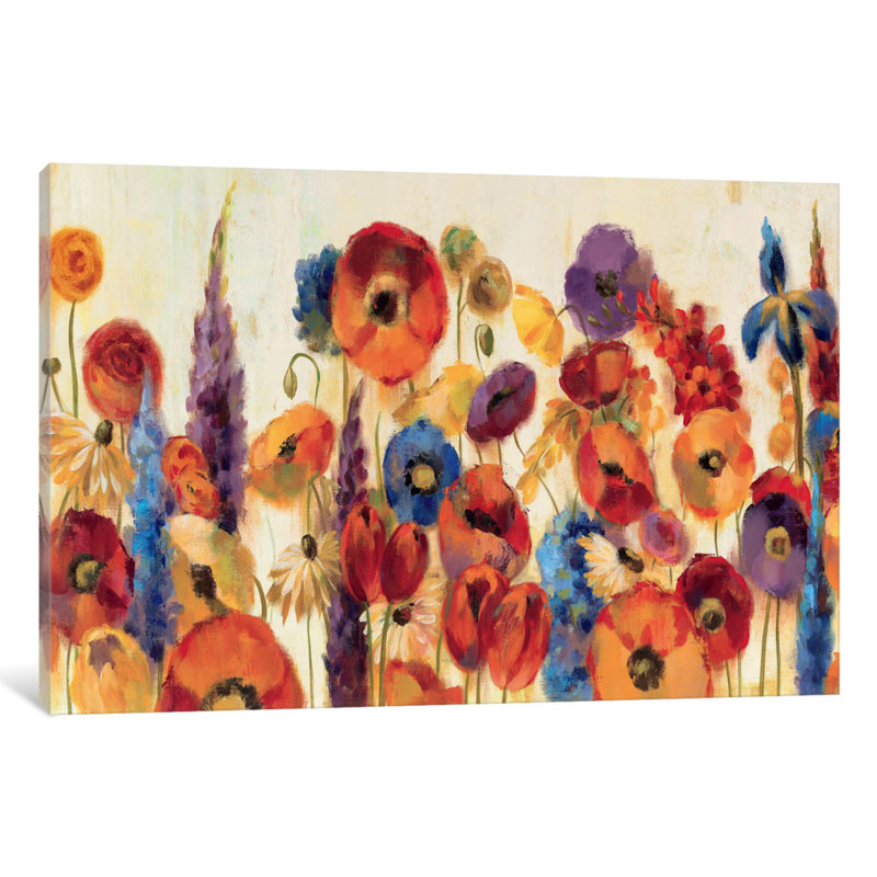 «Joyful Garden», reproduction d'art sur toile tendue, H 16 po x l 24 po x P 1 po, Papier d'art encadré noir, Blanc