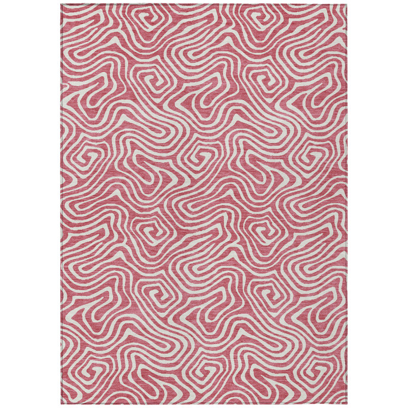 3' X 5' Blush And Ivory Abstract Washable Indoor Outdoor Area Rug