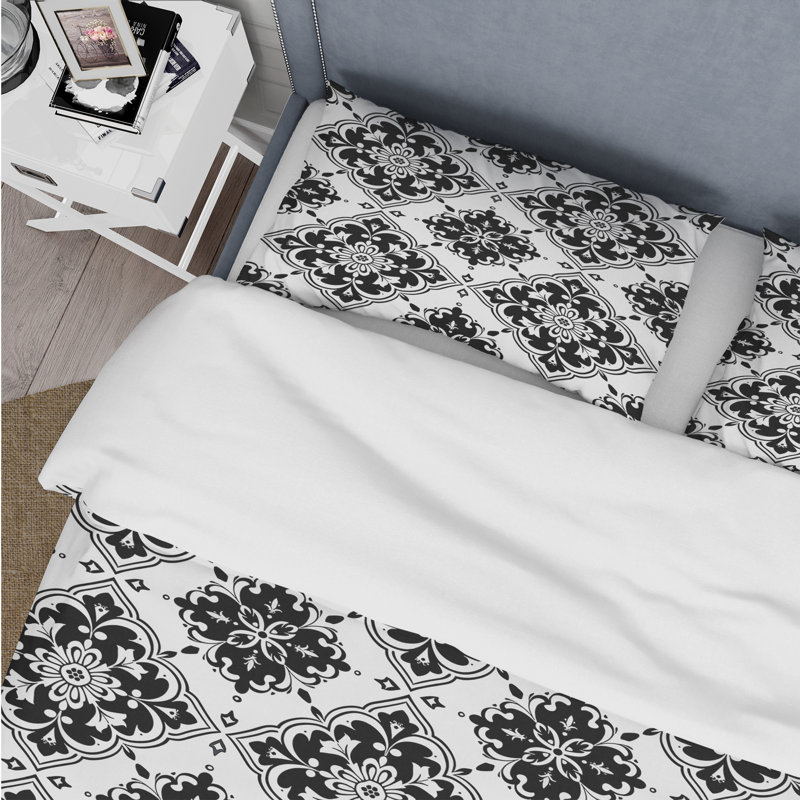 Ensemble de housse de couette floral Vintage Black Mosaic Tiles I - Floral, Housse de couette très grand + 2 taies décorativ