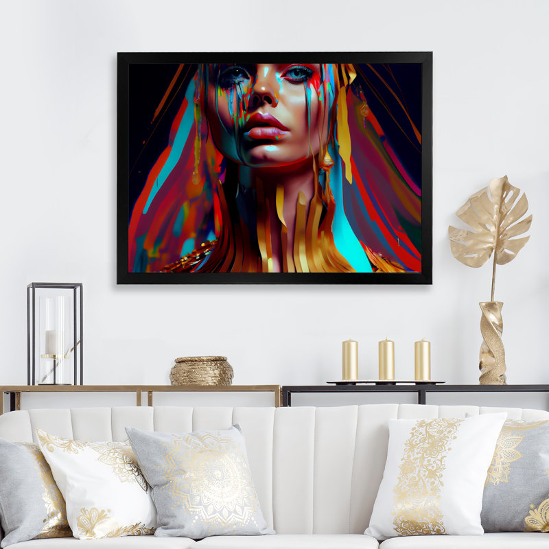 «Vibrant Creative Woman Portrait I», impression sur toile, H 12 po x l 20 po x P 1 po, Cadre photo noir