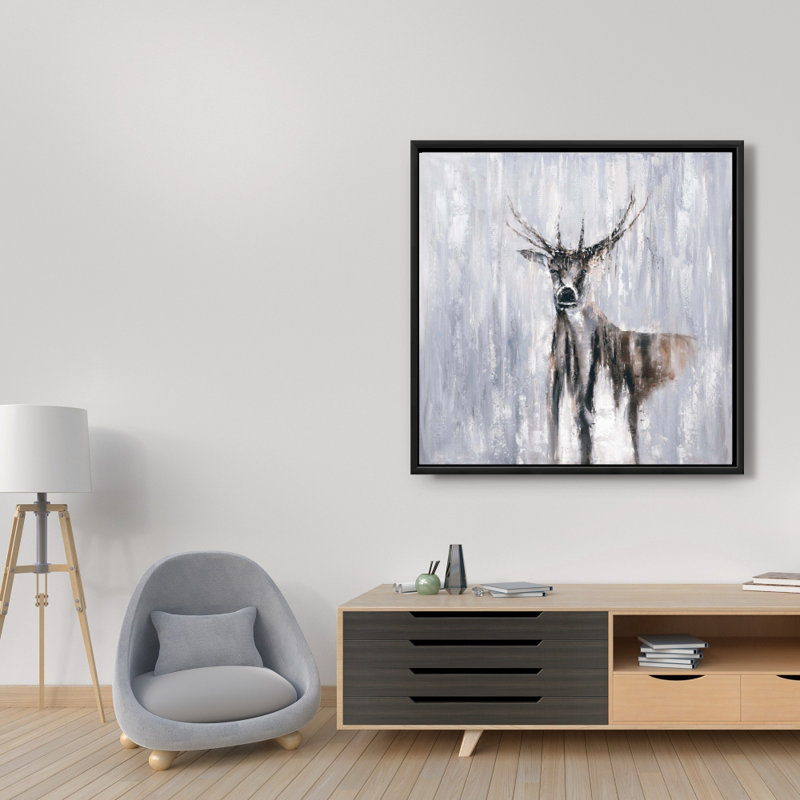 «Winter Abstract Deer» - Décoration de chambre contemporaine encadrée sur toile