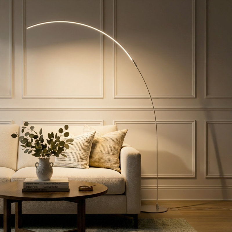 Sparq Arc 67 in. Industrial Silver LED Floor Lamp with Built-In 3-Way Dimmer, Platinum Silver