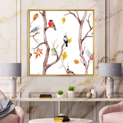 Arbres d'automne et petits oiseaux - Peinture sur toile