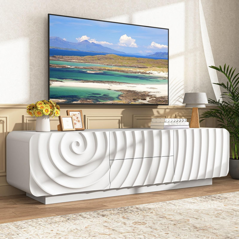 Meuble télé pour téléviseur 65 po, console de divertissement, Blanc, 60"