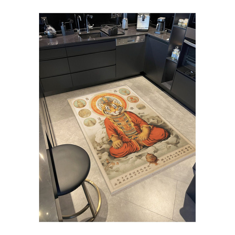 Tapis lavable à motif tigre, Rond 3 pi 3 po