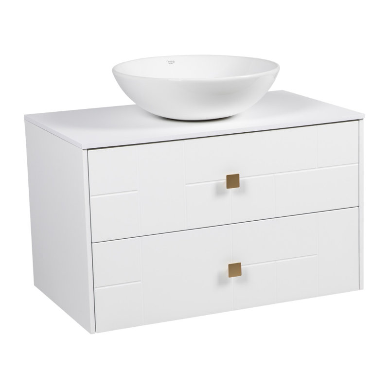Dune White Matte 40" Wall-Mounted Bathroom Vanity with Ceramic Basin