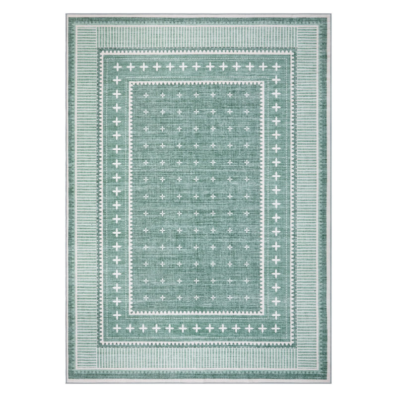 Tapis moderne lavable à la machine, Vert, 9 x 12 pi