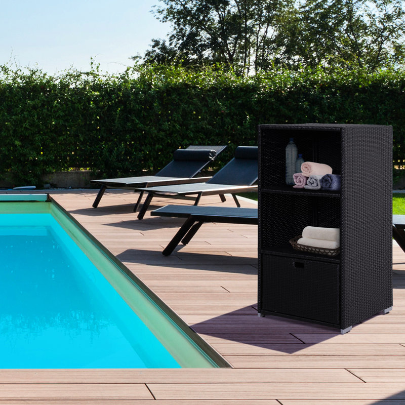 Spa Towel Drawer Rack - Waterproof Plastic , 2 Shelves, For Indoor And Outdoor Use, Dark Brown Hot Tub 1 Drawer, Accessories,