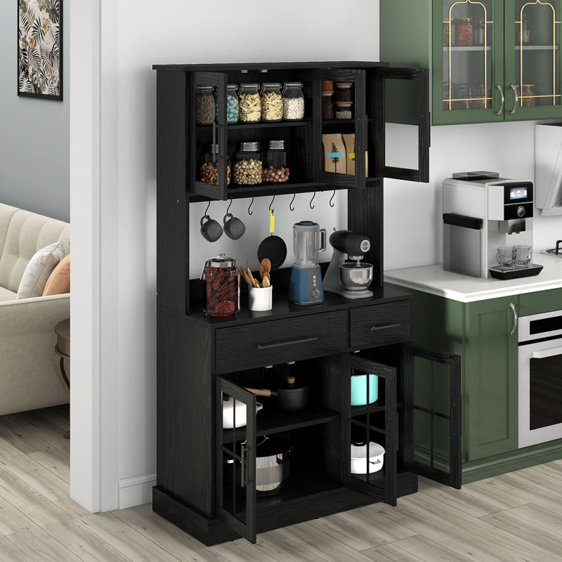 Armoire de cuisine de 71 po de hauteur avec prise de courant et support pour micro-ondes Latitude Run®, Chêne noir
