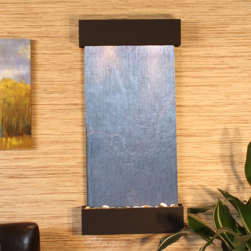 Fontaine murale en acrylique avec lumière Henn, Plume noire, Bronze antique