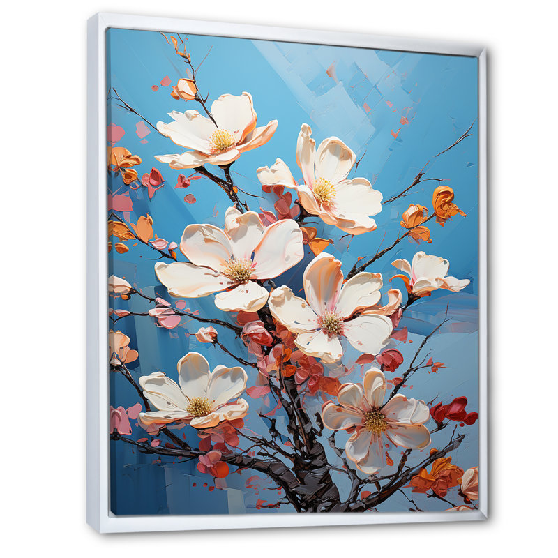 Reproduction d'art sur toile fauve rose, Cadre flottant blanc, H 20 po x l 12 po x P 1 po