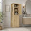 Armoire de rangement autoportante de 68 po de hauteur pour salle de bain, armoire de rangement en panneau de fibres à densité moyenne avec crochets latéraux et tablettes réglables, armoire de rangement pour salle de bain, salle de lavage-133286837