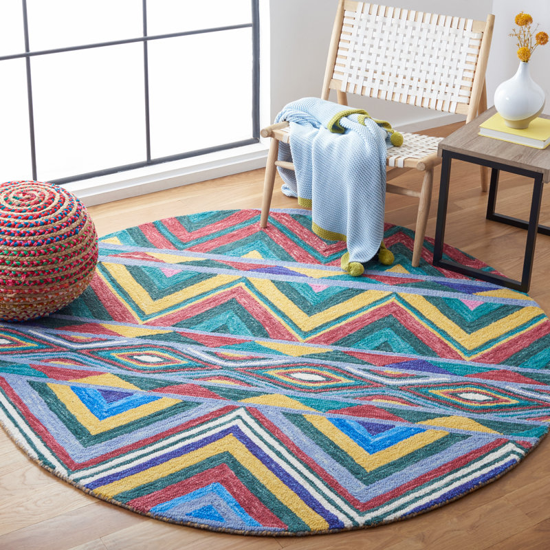 Adeyinka Hand Tufted Wool And Cotton With Latex Southwestern Rug, Round 6'