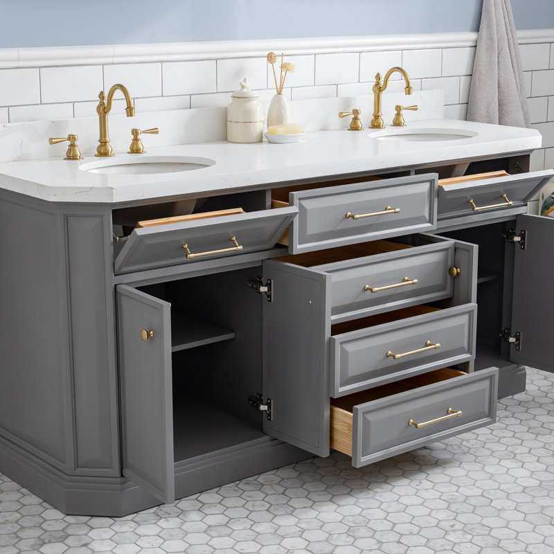 Palace 72'' W Double Vanity, Cashmere Gray, Satin Brass
