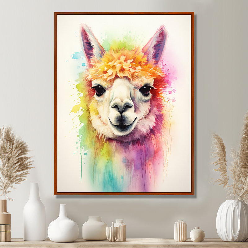 Cool Alpaca Portrait - reproduction d'art mural Alpaca, H 20 po x l 12 po, Cadre flottant brun