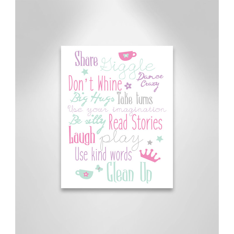 Girls Play Room Rules Canvas Art, 14" H x 11" W x 1.5" D
