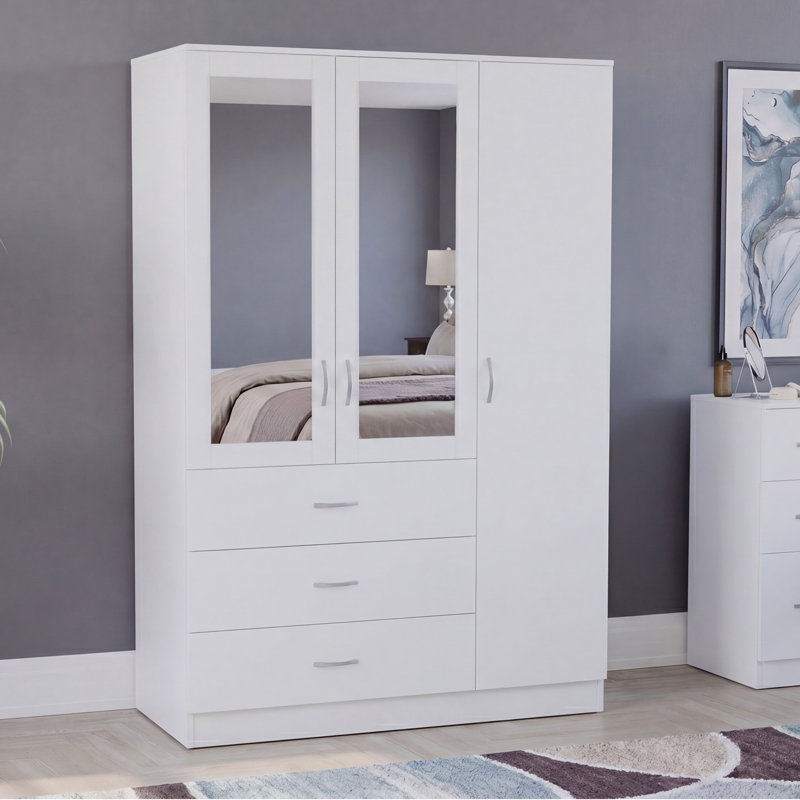 Modern 3 Door 3 Drawer Mirrored Wardrobe with Hanging Rail for Bedroom Storage & Organisation