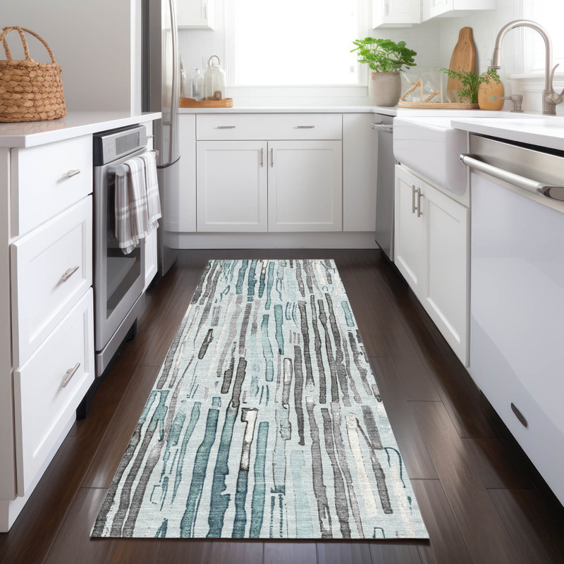 Caelira Teal Washable Indoor-Outdoor Rug - , 2'3" x 7'6"