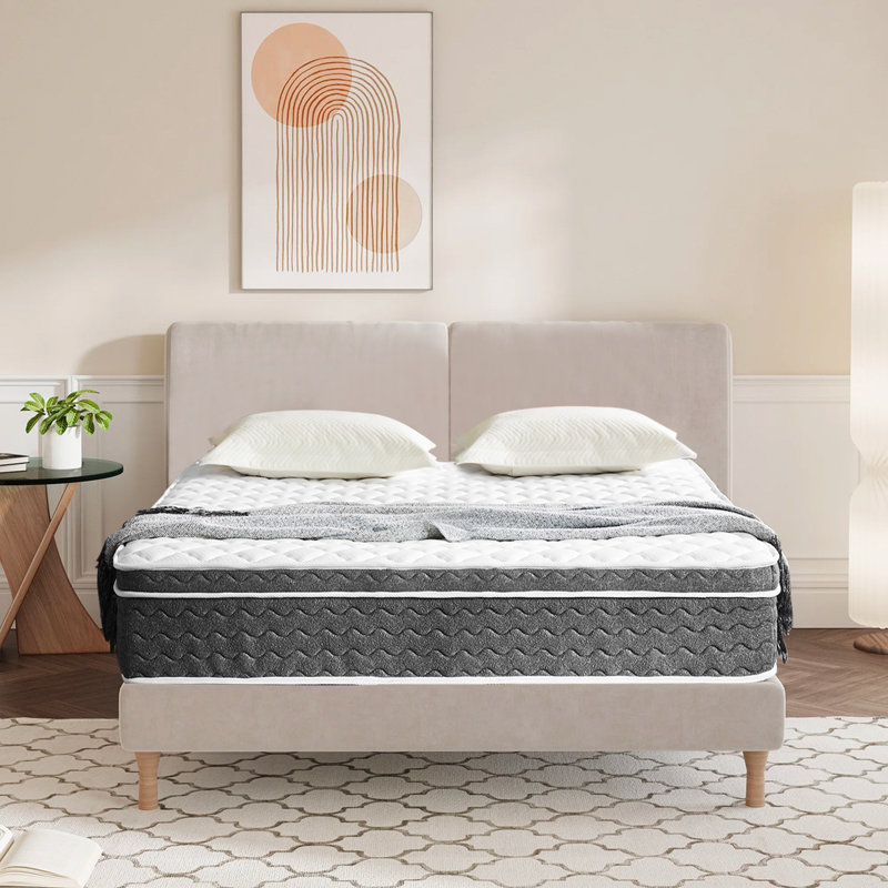 King Size 10" Gray and White Memory Foam Hybrid Mattress