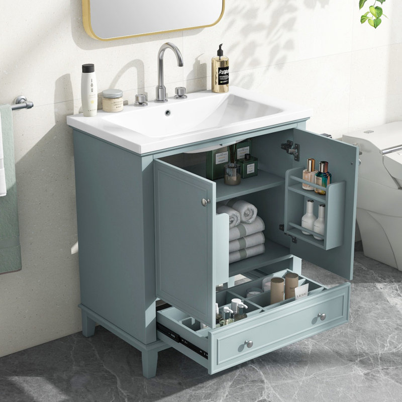 Meuble-lavabo multifonctionnel avec portes et tiroir 30 po, Sarcelle