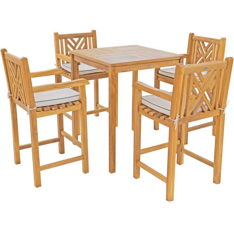 Outdoor 5 - Piece Teak Bistro Set with Cushions
