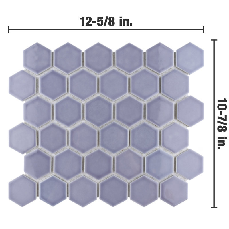 Hudson Due 2" X 2" Hex Porcelain Mosaic Floor and Wall Tile, Lavender