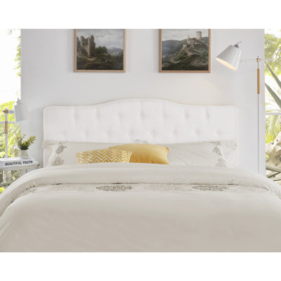 Button Tufted Upholstered Adjustable Full Size Headboard in Linen Fabric, Metal Legs