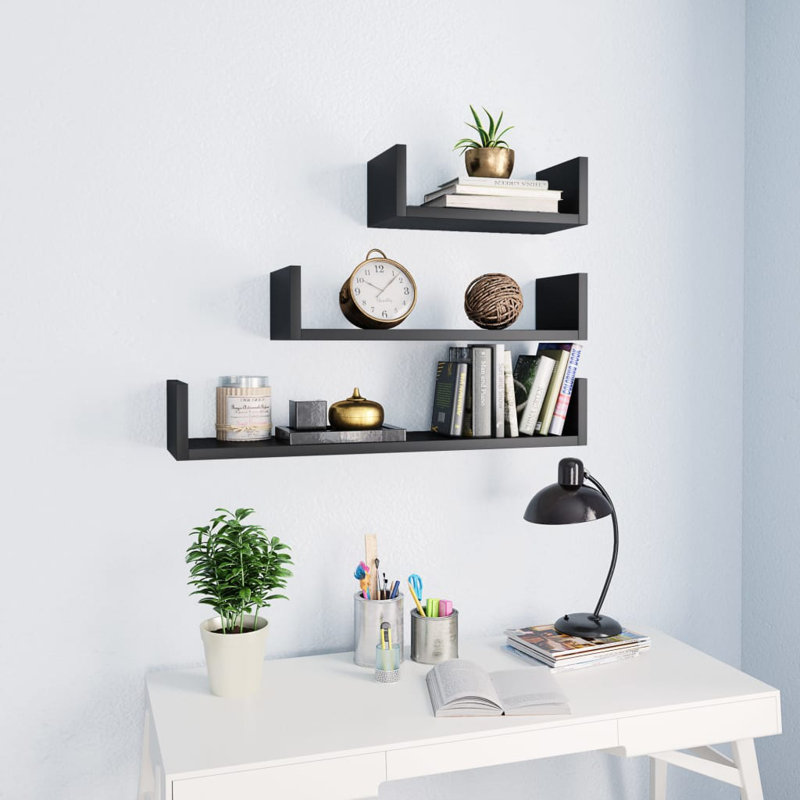Wall Shelves Floating Display Shelves Wall Mounted for Book DVD, Black