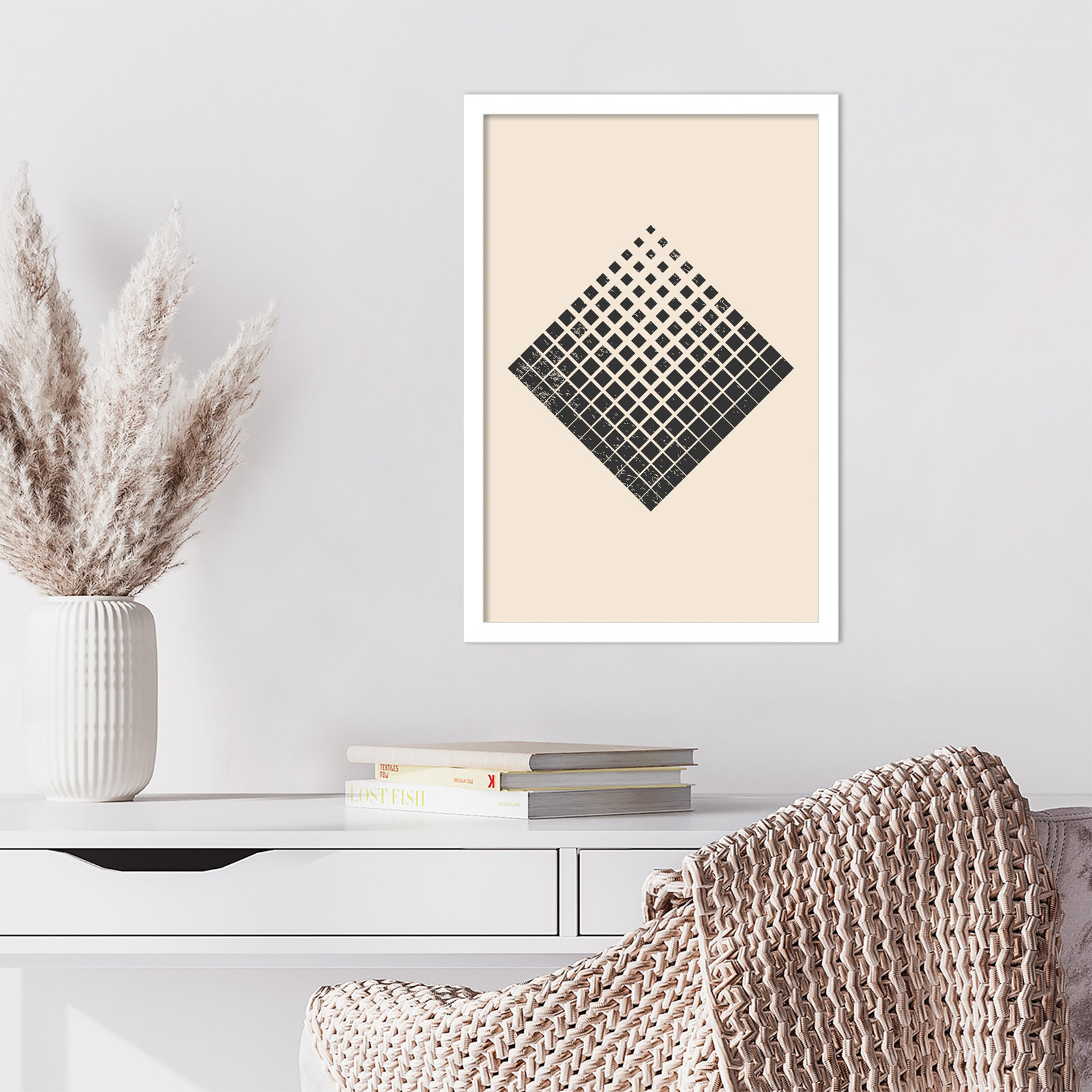 Minimal Halftone Shapes No. 3 Print, White, 21" H x 15" W x 1" D
