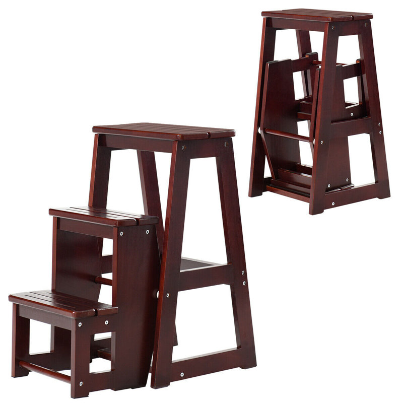 3 - Step Wood Step Stool, Dark Brown